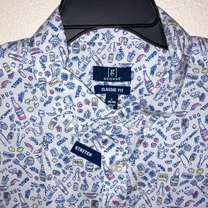 George Men's Casual BBQ Print Button Down,‎ Collared Short Sleeve Shirt Size L